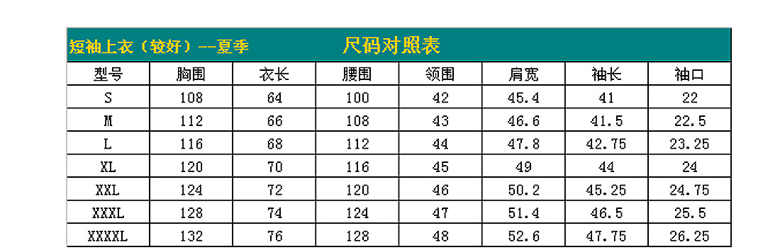 短袖工作服AD060-DX尺寸图